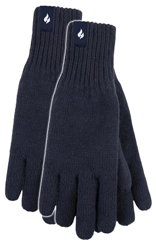 HEAT HOLDERS Herren 2 Paar Thermohandschuhe Extra Warme Weiche Strickhandschuhe mit Innenfleece Für Winter (S-M, Marine) von HEAT HOLDERS