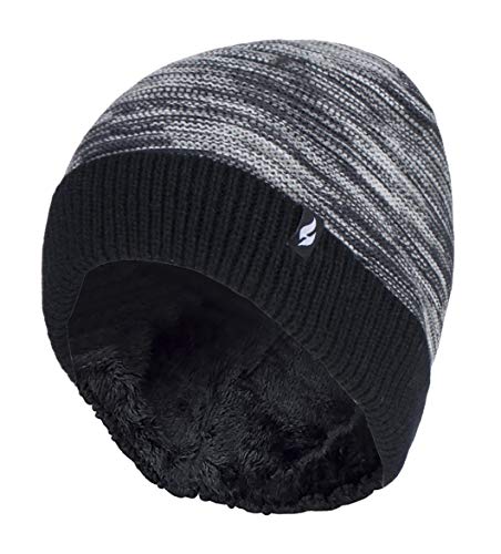 HEAT HOLDERS - Herren Elegant Muster Fleece Gefüttert Strick Beanie/Mütze für Winter und Herbst (Einheitsgröße, Schwarz) von HEAT HOLDERS