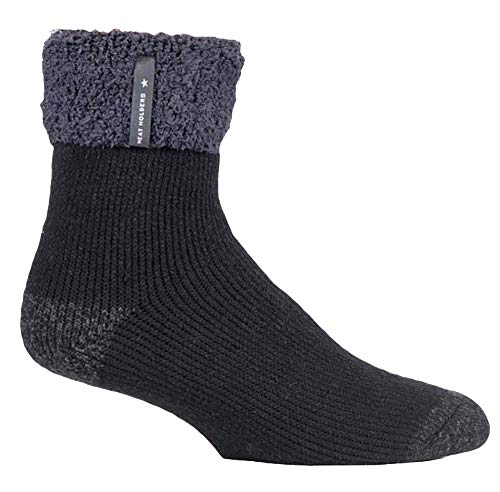 HEAT HOLDERS - Herren Flauschig Innenfell Uni und Gestreift Bettsocken/Kuschelsocken für Zuhause (Schwarz (Olwen), 39-45 EU) von HEAT HOLDERS