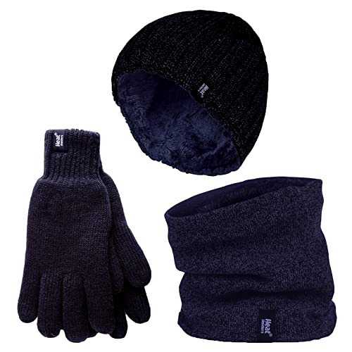 HEAT HOLDERS Herren Halswärmer Mütze Handschuhe Set Winddicht Warm Gestrickt Fleece Thermo Winter Set (L-XL, Marine) von HEAT HOLDERS