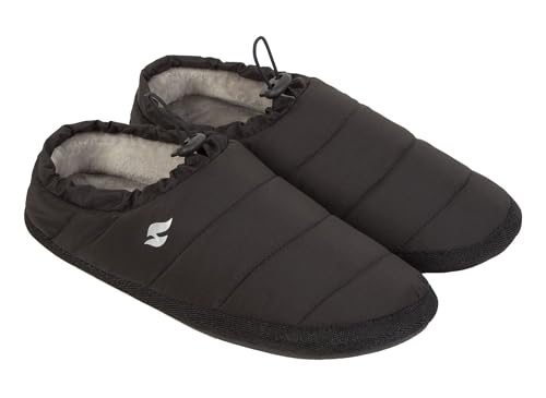 HEAT HOLDERS Herren Hausschuhe mit Verstellbare Kordelzugm Hausschuhe Pantoletten Warm Winter (M, Schwarz) von HEAT HOLDERS