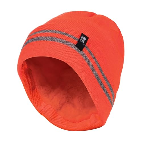 HEAT HOLDERS - Herren Neon Reflektierend Arbeit Winter Thermo Innenfutter Mütze Beanie (Einheitsgröße, Hi Vis Orange) von HEAT HOLDERS