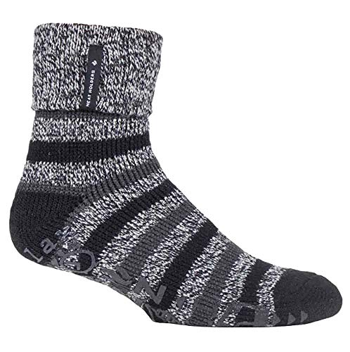 HEAT HOLDERS - Herren Turnover Warm Thermo-Fleece gefütterte Bettsocken mit rutschfesten Gummigriffen, Schwarz (Whittaker), Einheitsgröße von HEAT HOLDERS