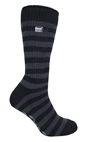 HEAT HOLDERS - Herren Winter Extrem Warm Antirutsch Thermosocken mit Abs (39-45 Eur, Black/Grey Stripe) von HEAT HOLDERS