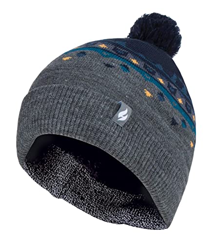 HEAT HOLDERS - Herren Winter Thermo Innenfleece Gefüttert Strickmütze Beanie Mit Bommel (Einheitsgröße, Pebble-Grau) von HEAT HOLDERS