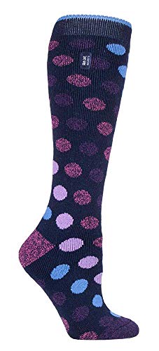 HEAT HOLDERS Lite - Damen 1.6 TOG Winter Warme Gestreift Extra Lang Leicht Dünn Kniestrümpfe Thermo Socken (37-42, Marine Spot) von HEAT HOLDERS