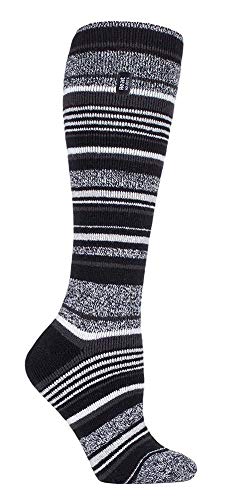 Heat Holders Lite - Damen 1.6 TOG Winter Warme Gestreift Extra Lang Leicht Dünn Kniestrümpfe Thermo Socken (37-42, Schwarzer Streifen) von Heat Holders