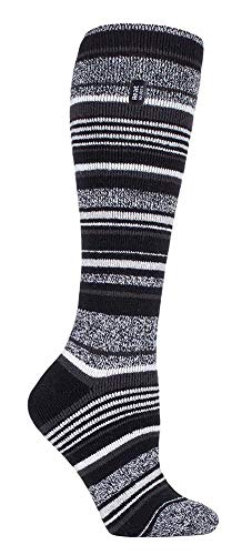 HEAT HOLDERS Lite - Damen 1.6 TOG Winter Warme Gestreift Extra Lang Leicht Dünn Kniestrümpfe Thermo Socken (37-42, Schwarzer Streifen) von HEAT HOLDERS