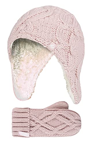 HEAT HOLDERS - Mädchen StrickMütze mit Pom Pom und Ohrenschutz und Fäustlinge (3-6 Jahre, Altrosa) von HEAT HOLDERS