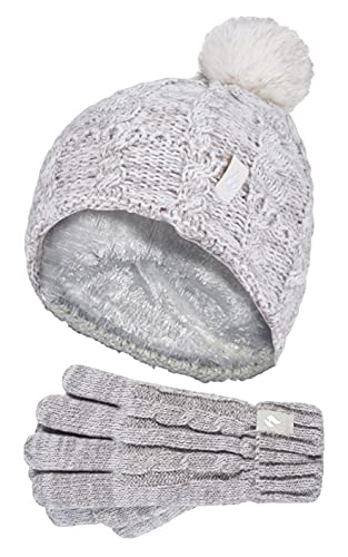 HEAT HOLDERS - Mädchen WinterMütze Bommel Pompom und Handschuhe Set (7-10 Jahre, Haferflocken Twist) von HEAT HOLDERS