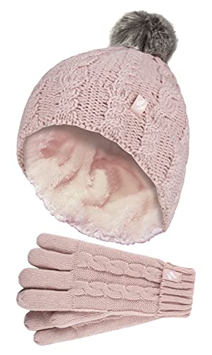 HEAT HOLDERS - Mädchen WinterMütze Bommel Pompom und Handschuhe Set (7-10 Jahre, altrosa) von HEAT HOLDERS