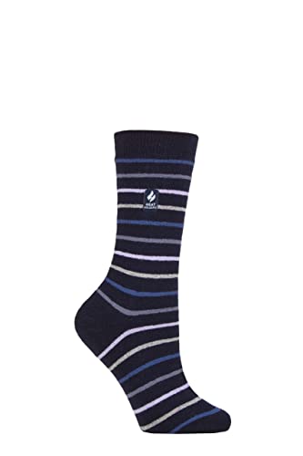 HEAT HOLDERS SOCKSHOP Damen 1.0 TOG Ultralite Streifend, Argyle & Gemustert Socken Packung 1 (DE/NL/SE/PL, Numerisch, 37, 42, Regular, Regular, Riga Streifen Marine) von HEAT HOLDERS