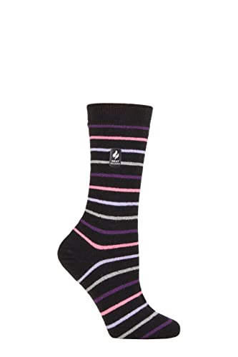 HEAT HOLDERS SOCKSHOP Damen 1.0 TOG Ultralite Streifend, Argyle & Gemustert Socken Packung 1 (DE/NL/SE/PL, Numerisch, 37, 42, Regular, Regular, Riga Streifen Schwarz) von HEAT HOLDERS