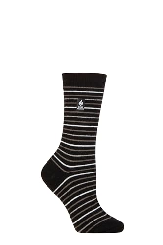 HEAT HOLDERS SOCKSHOP Damen 1.0 TOG Ultralite Streifend, Argyle & Gemustert Socken Packung 1 (DE/NL/SE/PL, Numerisch, 37, 42, Regular, Regular, Annapurna Streifen Schwarz) von HEAT HOLDERS