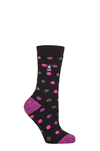 HEAT HOLDERS SOCKSHOP Damen 1.6 TOG Lite Gemustert und gestreift Thermische Socken Packung 1 (37-42, Malaga Punkte Schwarz/Beere) von HEAT HOLDERS