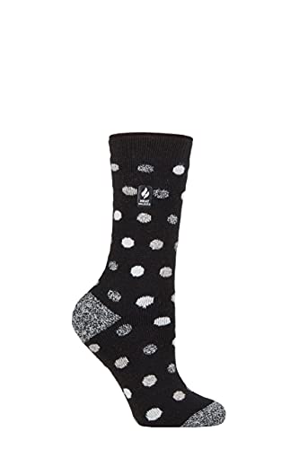 HEAT HOLDERS SOCKSHOP Damen 1.6 TOG Lite Gemustert und gestreift Thermische Socken Packung 1 (37-42, Malaga Punkte Schwarz/Weiß) von HEAT HOLDERS