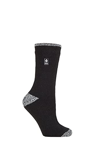 HEAT HOLDERS SOCKSHOP Damen 1.6 TOG Lite Gemustert und gestreift Thermische Socken Packung 1 (37-42, Tenerife Ferse & Zehe Schwarz/Weiß) von HEAT HOLDERS
