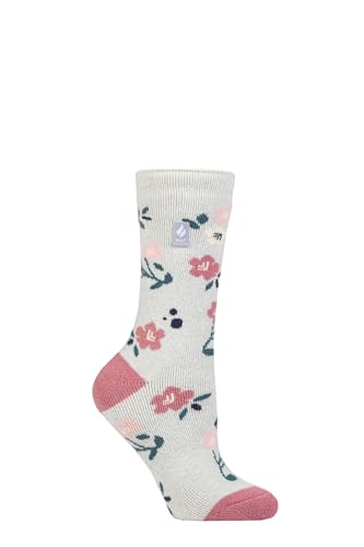 HEAT HOLDERS SOCKSHOP Damen 1.6 TOG Lite Gemustert und gestreift Thermische Socken Packung 1 (DE/NL/SE/PL, Numerisch, 37, 42, Regular, Regular, Lanuza Blumengrau) von HEAT HOLDERS