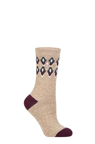 HEAT HOLDERS SOCKSHOP Damen 1.6 TOG Lite Gemustert und gestreift Thermische Socken Packung 1 (DE/NL/SE/PL, Numerisch, 37, 42, Regular, Regular, Lourdale Fairisle Haferflocken) von HEAT HOLDERS
