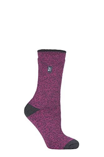HEAT HOLDERS SOCKSHOP Damen 1.6 TOG Lite Gemustert und gestreift Thermische Socken Packung 1 Twist Himbeere/Holzkohle 37-42 von HEAT HOLDERS