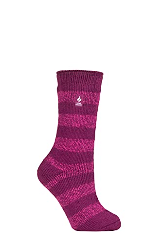 HEAT HOLDERS SOCKSHOP Damen 2.3 TOG Gemustert Thermische Socken Packung 1 (37-42, Tuscany Grob Streifen Tiefes Fuchsia/Beere) von HEAT HOLDERS