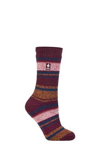 HEAT HOLDERS SOCKSHOP Damen 2.3 TOG Gemustert Thermische Socken Packung 1 Calanda Multi Streifen Cabernet/Senf 37-42 von HEAT HOLDERS