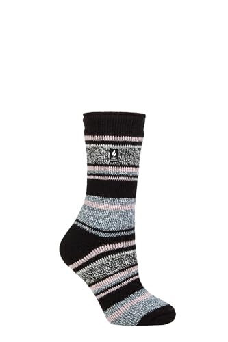 HEAT HOLDERS SOCKSHOP Damen 2.3 TOG Gemustert Thermische Socken Packung 1 Calanda Multi Streifen Schwarz/Staubiges Rosa 37-42 von HEAT HOLDERS