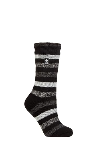 HEAT HOLDERS SOCKSHOP Damen 2.3 TOG Gemustert Thermische Socken Packung 1 Delamere Streifen Schwarz 37-42 von HEAT HOLDERS