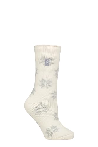 HEAT HOLDERS SOCKSHOP Damen 2.3 TOG Gemustert Thermische Socken Packung 1 Deutlich Schneeflocke Crème 37-42 von HEAT HOLDERS
