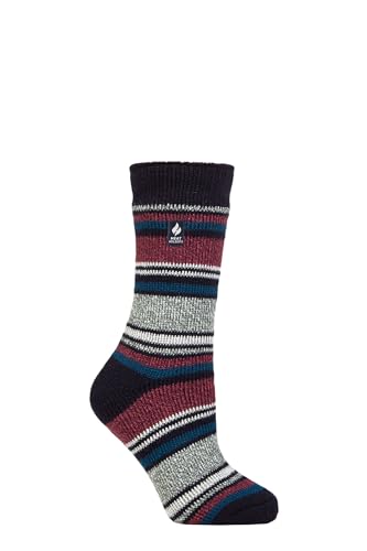 HEAT HOLDERS SOCKSHOP Damen 2.3 TOG Gemustert Thermische Socken Packung 1 Geneva Multi Streifen Marine Cabernet 37-42 von HEAT HOLDERS