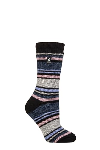 HEAT HOLDERS SOCKSHOP Damen 2.3 TOG Gemustert Thermische Socken Packung 1 Geneva Multi Streifen Schwarz Denim 37-42 von HEAT HOLDERS