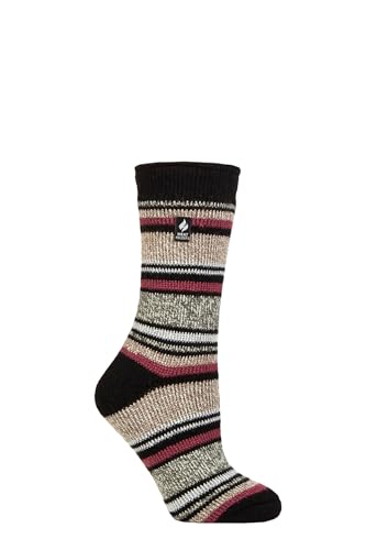 HEAT HOLDERS SOCKSHOP Damen 2.3 TOG Gemustert Thermische Socken Packung 1 Geneva Multi Streifen Schwarz Hafer 37-42 von HEAT HOLDERS