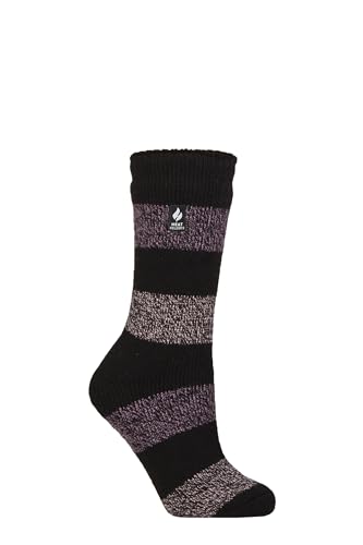 HEAT HOLDERS SOCKSHOP Damen 2.3 TOG Gemustert Thermische Socken Packung 1 Neve Schwarz/Maulbeere 37-42 von HEAT HOLDERS
