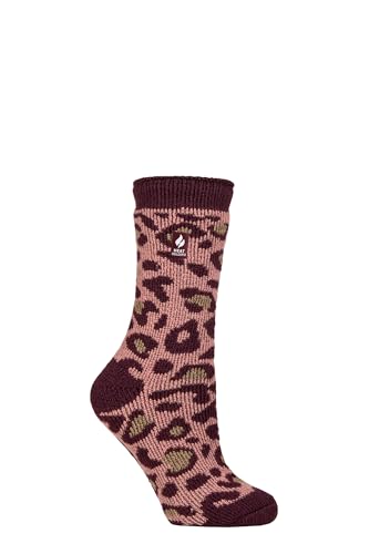 HEAT HOLDERS SOCKSHOP Damen 2.3 TOG Gemustert Thermische Socken Packung 1 Tierdruck Cabernet/Stummgeschaltet Koralle 37-42 von HEAT HOLDERS