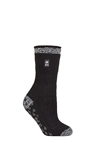 HEAT HOLDERS SOCKSHOP Damen 2.3 TOG Schlicht und gemustert Slipper-Socken Packung 1 37-42, Florence Schwarz von HEAT HOLDERS