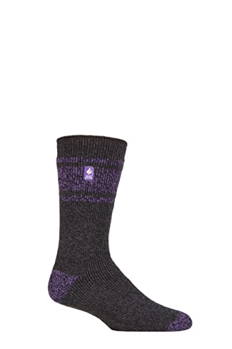 HEAT HOLDERS SOCKSHOP Herren 2.3 TOG Gemustert und schlicht Thermische Socken Packung 1 (39-45, Athens Holzkohle/Violett) von HEAT HOLDERS