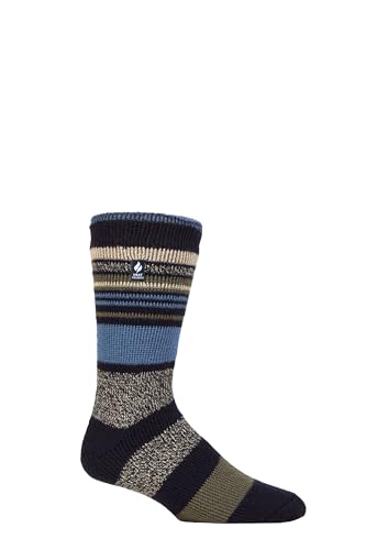 HEAT HOLDERS SOCKSHOP Herren 2.3 TOG Gemustert und schlicht Thermische Socken Packung 1 (39-45, Galway Multi Stripe Marine/Oliv) von HEAT HOLDERS