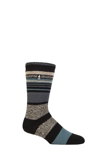 HEAT HOLDERS SOCKSHOP Herren 2.3 TOG Gemustert und schlicht Thermische Socken Packung 1 (39-45, Galway Multi Stripe Schwarz/Marine) von HEAT HOLDERS