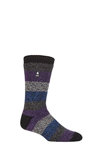 HEAT HOLDERS SOCKSHOP Herren 2.3 TOG Gemustert und schlicht Thermische Socken Packung 1 (39-45, Milan Dicker Twist Streifen Schwarz/Mitternacht/Benzin) von HEAT HOLDERS