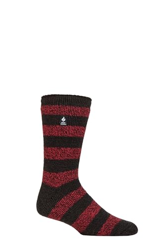 HEAT HOLDERS SOCKSHOP Herren 2.3 TOG Gemustert und schlicht Thermische Socken Packung 1 (39-45, Palermo Chunky Stripe Anthrazit/Rot) von HEAT HOLDERS