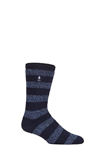 HEAT HOLDERS SOCKSHOP Herren 2.3 TOG Gemustert und schlicht Thermische Socken Packung 1 (39-45, Palermo Klobiger Streifen Marine) von HEAT HOLDERS