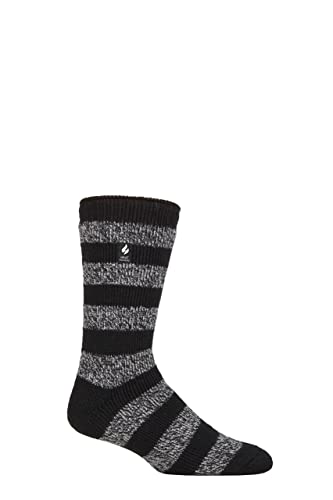 HEAT HOLDERS SOCKSHOP Herren 2.3 TOG Gemustert und schlicht Thermische Socken Packung 1 (39-45, Palermo Klobiger Streifen Schwarz/Grau) von HEAT HOLDERS