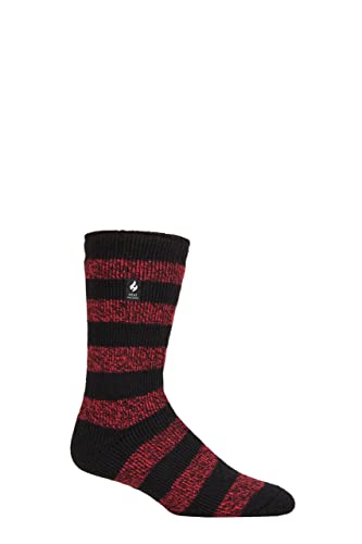 HEAT HOLDERS SOCKSHOP Herren 2.3 TOG Gemustert und schlicht Thermische Socken Packung 1 (39-45, Palermo Klobiger Streifen Schwarz/Rot) von HEAT HOLDERS