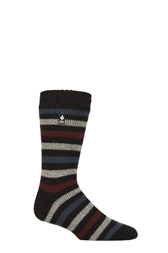 HEAT HOLDERS SOCKSHOP Herren 2.3 TOG Gemustert und schlicht Thermische Socken Packung 1 (DE/NL/SE/PL, Numerisch, 39, 45, Regular, Regular, Dublin Mittel Streifen Kohle/Burgund) von HEAT HOLDERS