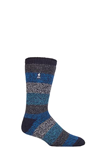 HEAT HOLDERS SOCKSHOP Herren 2.3 TOG Gemustert und schlicht Thermische Socken Packung 1 (39-45, Milan Dicker Twist Streifen Marine/Blau/Benzin) von HEAT HOLDERS