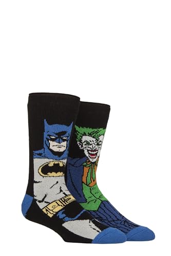 HEAT HOLDERS SOCKSHOP Herren Thermal Socken - 1.6 TOG Lite, Warm, DC Comics Batman & The Joker Gemustert, Geschenkidee, 1 Paar Größe 39-45 Black 39-45 von HEAT HOLDERS
