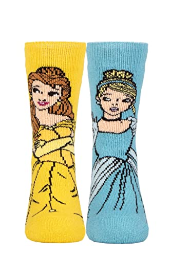 HEAT HOLDERS SOCKSHOP Kinder 1.6 TOG Lite Disney Beauty and the Beast und Cinderella Thermische Socken Packung 1 Blau/Gelb 26-30 von HEAT HOLDERS