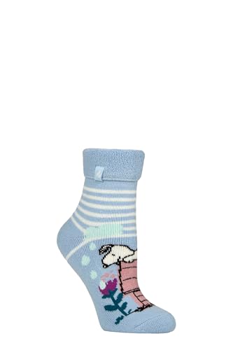 HEAT HOLDERS SOCKSHOP Snoopy Thermo Socken für Damen – 1.6 TOG Lite Peanuts – Dicke Warme Flauschige Weiche Wintersocken – Bequeme Lounge- & Bettsocken – Geschenkidee für Kalte Tage Blau 37-42 von HEAT HOLDERS
