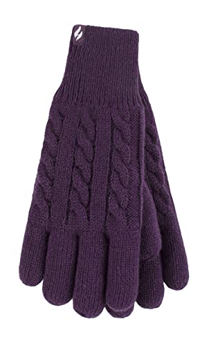 HEAT HOLDERS - Warme gestrickte Thermo-Handschuhe für Damen mit Fleecefutter, gestreift, Fairisle, violett, M/L von HEAT HOLDERS