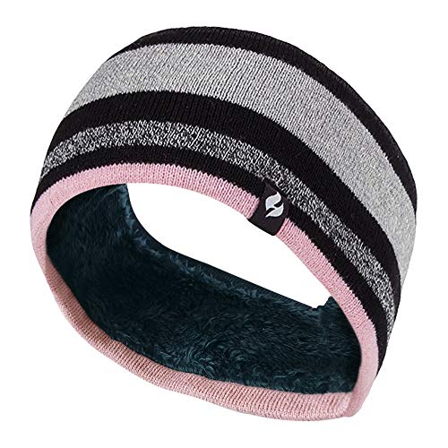 Heat Holders - Damen outdoor gestrickt strick thermo winter stirnband mit innen fleece (One Size, Streifen Schwarz Hellrosa) von HEAT HOLDERS